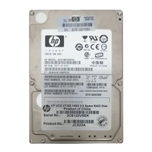 507119-003 HP 146GB 10000RPM SAS 6Gb/s SFF Hot-Pluggable Dual Port 2.5-inch Hard Drive with Tray for ProLiant ML350 G4 Server
