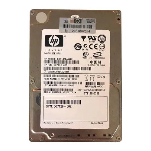 507129-002 HP 146GB 10000RPM SAS 6Gb/s SFF Hot-Pluggable Dual Port 2.5-inch Hard Drive with Tray for Gen1 to Gen7 ProLiant Server