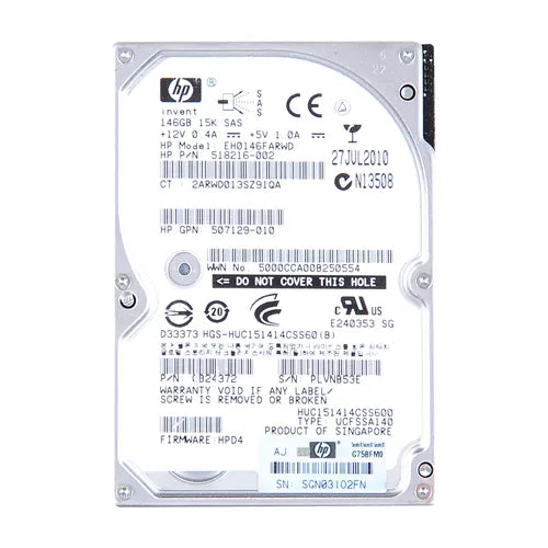507129-010 HP 146GB 15000RPM SAS 6Gb/s SFF Hot-Pluggable Dual Port 2.5-inch Hard Drive with Tray for Gen1 to Gen7 ProLiant Server