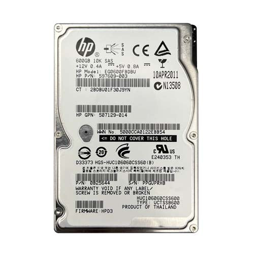 507129-014 HP 600GB 10000RPM SAS 6Gb/s SFF Hot-Pluggable 2.5-inch Hard Drive with Smart Carrier for Gen8/9 ProLiant Server/Storage Array