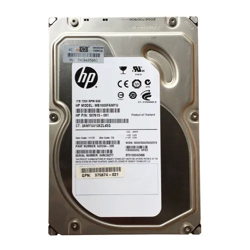 507613-001-RFB - HP 1TB 7200RPM SAS 6Gb/s Hot-Pluggable LFF 3.5-inch Midline Hard Drive with Tray for Gen8/9 ProLiant Server