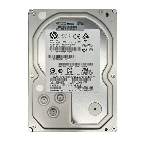 507618-005 HP 3TB 7200RPM SAS 6Gb/s 64MB Cache Hot Swappable Dual Port LFF 3.5-inch Midline Hard Drive