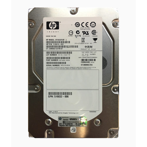 516832-006 HP 600GB 15000RPM SAS 6Gb/s Hot-Pluggable Dual Port 3.5-inch Hard Drive with Tray