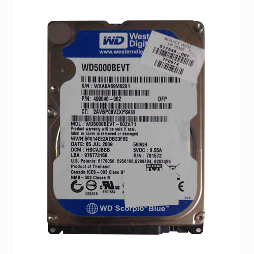 517848-001 HP 500GB 5400RPM SATA 3Gb/s 16MB Cache 2.5-inch Hard Drive