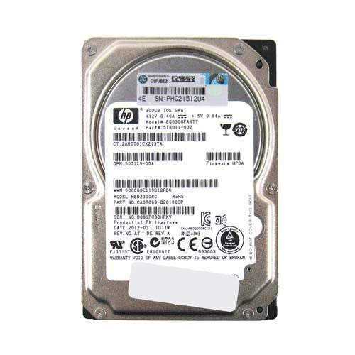 518011-002 HP 300GB 10000RPM SAS 6Gb/s SFF Hot-Pluggable Dual Port 2.5-inch Hard Drive for Gen1 to Gen7 ProLiant Servers
