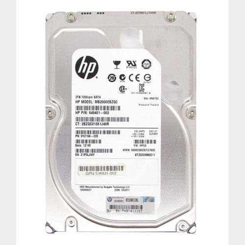 536831-002 HP Midline 2TB 7200RPM SATA 6Gb/s 512e 3.5-Inch Hard Drive