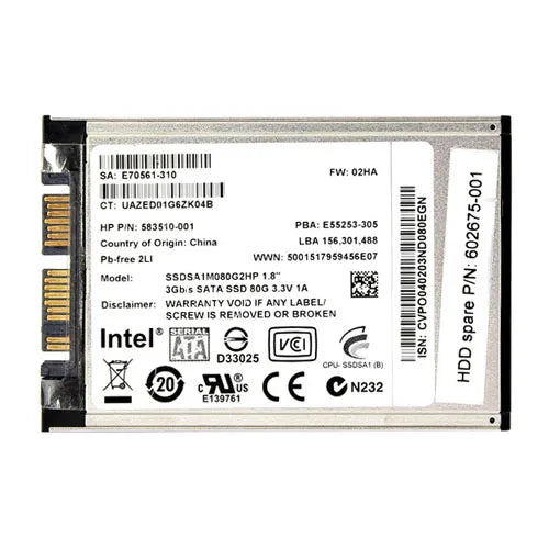 583510-001 HP 80GB Multi-Level Cell SATA 3Gb/s 1.8-Inch Solid State Drive