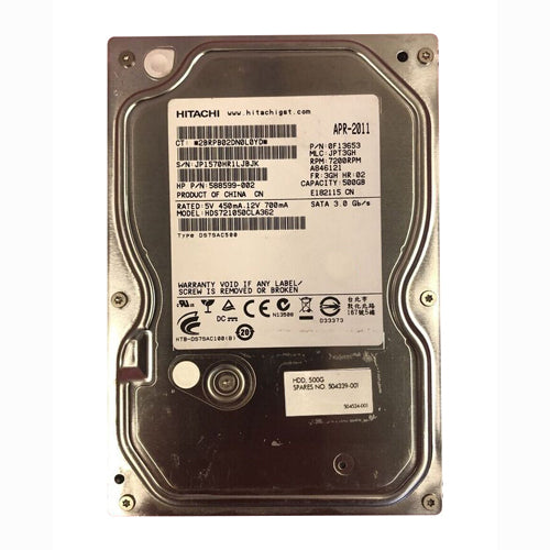 588599-002 HP 500GB 7200RPM SATA 3Gb/s LFF Hot-Swappable 3.5-inch Hard Drive