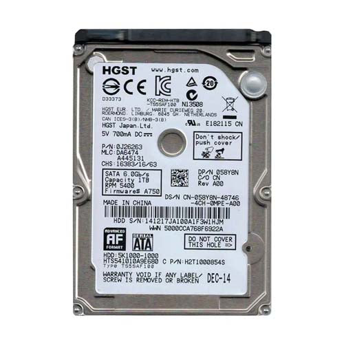 58Y8N Dell 1TB 5400RPM SATA 6Gb/s 8MB Cache 2.5-Inch Hard Drive