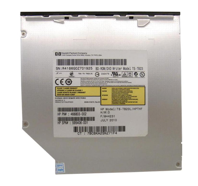 595406-001 HP Blu-Ray BD-ROM DVD-RW SuperMulti Dual Layer Lightscribe Slot Loading SATA Optical Drive