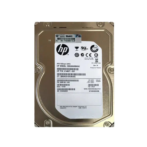 614827-001-GEN - HP 3TB 7200RPM SATA 6Gb/s Hot-Pluggable 3.5-Inch Midline Hard Drive for ProLiant Servers