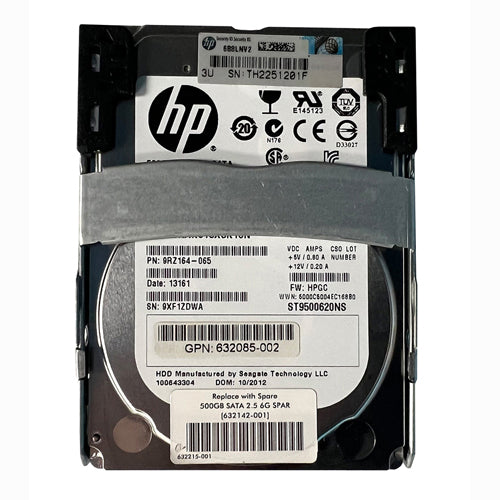 632142-001 HP 500GB 7200RPM SATA 6Gb/s SFF 2.5-inch Midline Hard Drive with Tray for Gen8 to Gen9 ProLiant Server