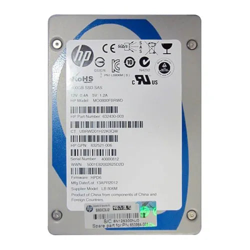 632521-006 HP 800GB Multi-Level Cell SAS 6Gb/s 2.5-Inch Solid State Drive