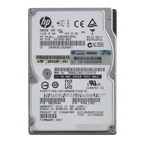 635335-001 HP 600GB 10000RPM SAS 6Gb/s Hot-Pluggable Dual Port SFF 2.5-inch Hard Drive with Tray for EVA StorageWorks