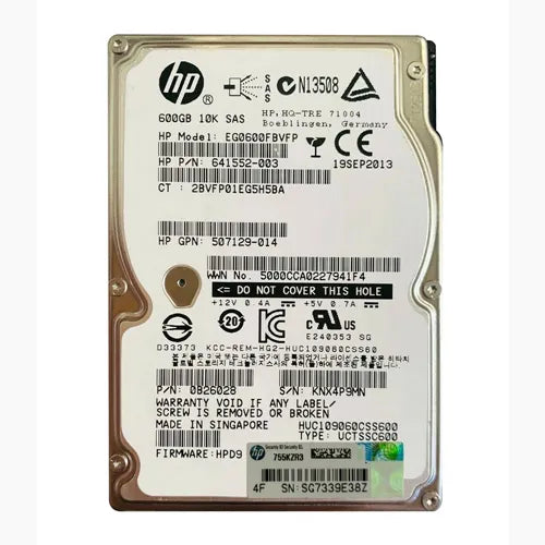 641552-003 HP 600GB 10000RPM SAS 6Gb/s SFF Hot-Pluggable 2.5-inch Hard Drive with Smart Carrier for Gen8/9 ProLiant Server/Storage Array