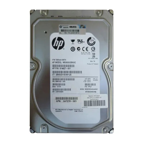 647276-001 HP 3TB 7200RPM SATA 6Gb/s LFF 3.5-inch Midline Hard Drive with Smart Carrier