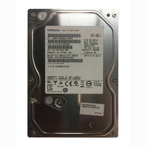 647466-001 HP 500GB 7200RPM SATA 6Gb/s NHP 3.5-inch Hard Drive for xw8200 Workstation