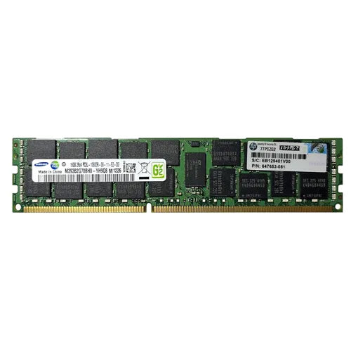 647653-081 HP 16GB DDR3-1333MHz PC3-10600 ECC Registered RDIMM CL9 2Rx4 1.35V 240-Pin Memory Module