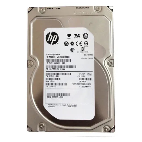 649401-003-RFB - HP 2TB 7200RPM SATA 3Gb/s Hot-Pluggable LFF 3.5-Inch Midline Hard Drive with Tray for Gen1/7 ProLiant Server/Storage Array