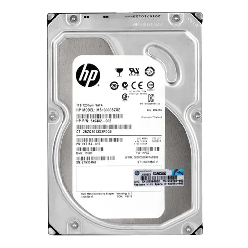 649402-002 HP 1TB 7200RPM SATA 1.5Gb/s 64MB Cache LFF 3.5-inch Midline Hard Drive with Tray