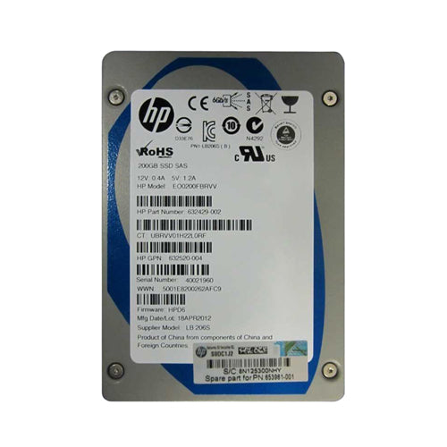 653961-001 HP 200GB Single-Level Cell SATA 3Gb/s Hot-Pluggable 2.5-Inch Enterprise Solid State Drive for ProLiant Servers Storage Arrays