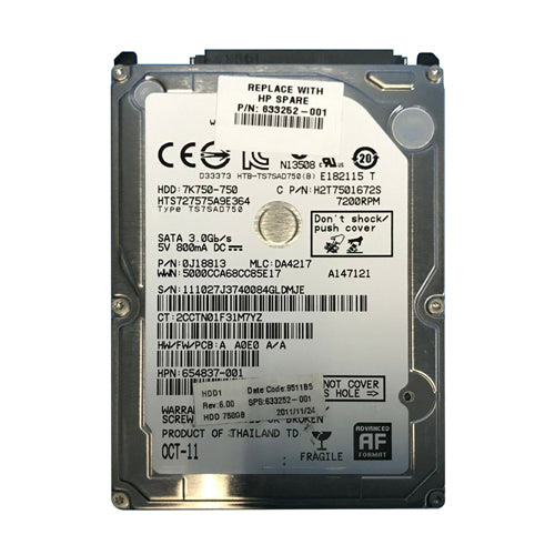 654837-001 HP 750GB 7200RPM SATA 3Gb/s 16MB Cache 3.5-inch Hard Drive
