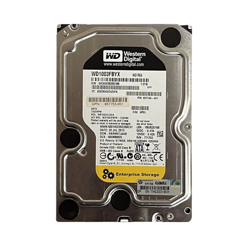 657753-001 HP 1TB 7200RPM SATA 6Gb/s NCQ LFF 3.5-inch Midline Hard Drive with Tray