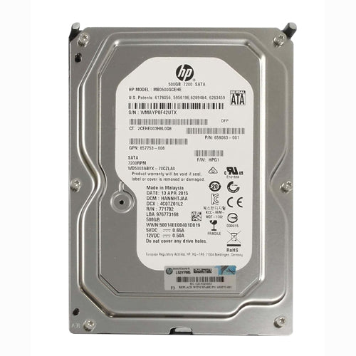 657753-006 HP 500GB 7200RPM SATA 6Gb/s NHP LFF Hot-Pluggable 3.5-inch Midline Hard Drive for Gen8 ProLiant Server