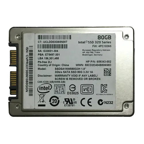 659343-002 HP 80GB uSATA 1.8-Inch Solid State Drive