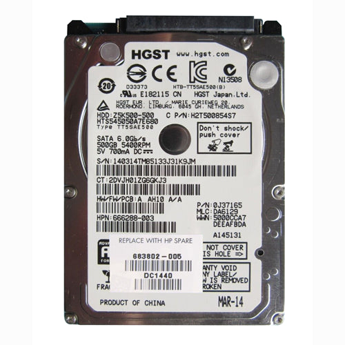 683802-005 HP 500GB 5400RPM SATA 3Gb/s 8MB Cache 2.5-inch Hard Drive