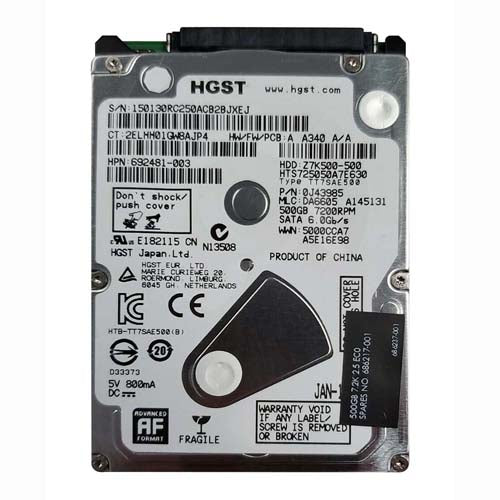 686217-001 HP 500GB 7200RPM SATA 6Gb/s 16MB Cache (512e) 2.5-inch Hard Drive