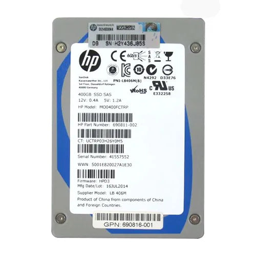 690811-002 HP 400GB Multi-Level Cell SAS 6Gb/s Mainstream 2.5-Inch Enterprise Solid State Drive for ProLiant Servers