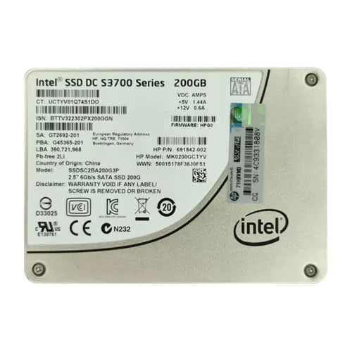 691842-002 HP 200GB Multi-Level Cell SATA 3Gb/s Hot-Swappable 2.5-Inch Midline Solid State Drive for ProLiant Servers