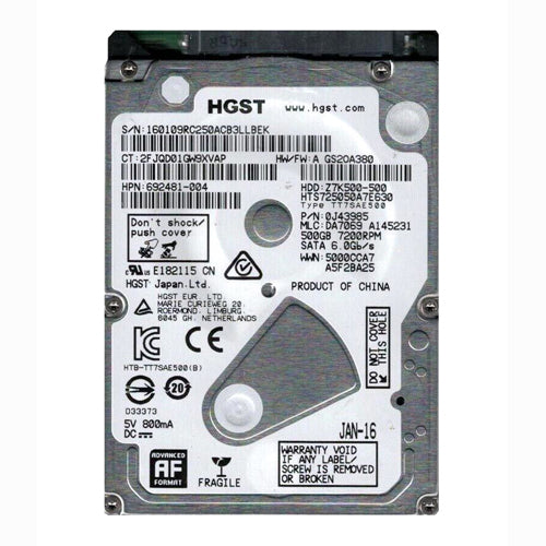 692481-004 HP 500GB 7200RPM SATA 6Gb/s 32MB Cache SFF 2.5-inch Hard Drive