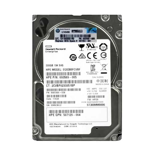 693569-005 HP 300GB 10000RPM SAS 6Gb/s SFF Hot-Pluggable Dual Port 2.5-inch Hard Drive for Gen8 to Gen9 ProLiant Servers