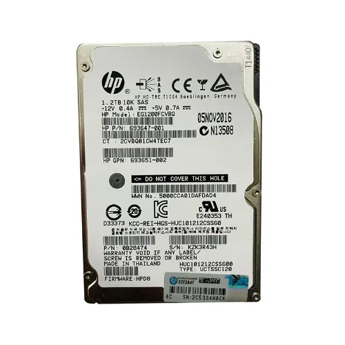 693651-002-SC - HP 1.2TB 10000RPM SAS 6Gb/s 64MB Cache Hot-Pluggable Dual Port SFF 2.5-inch Hard Drive with Tray for Gen8 ProLiant Server