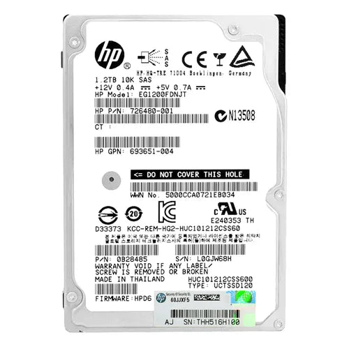 693651-004 HP 1.2TB 10000RPM SAS 6Gb/s 64MB Cache Hot-Pluggable SFF 2.5-inch Enterprise Hard Drive with Smart Carrier for Gen8/9 ProLiant Server