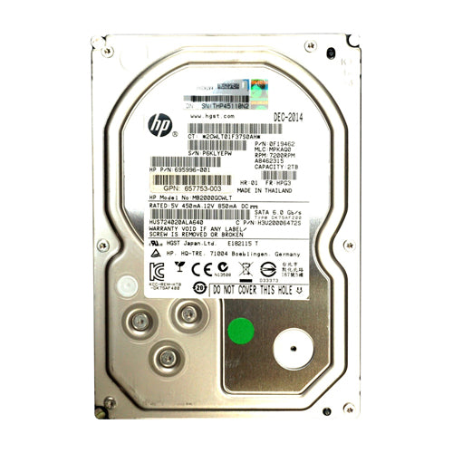 695996-001 HP 2TB 7200RPM SATA 6Gb/s Hot-Pluggable 512n 3.5-Inch Midline Hard Drive for ProLiant Servers