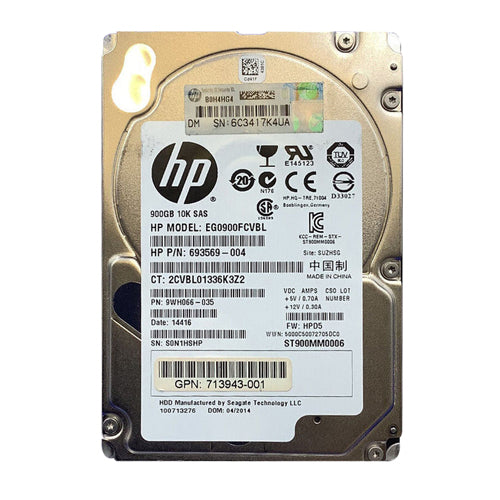 713943-001 HP 900GB 10000RPM SAS 6Gb/s 64MB Cache SFF 2.5-inch Hard Drive with Tray for ProLiant Server