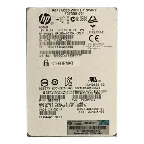 727399-001 HP 400GB Multi-Level Cell SAS 6Gb/s 2.5-inch Solid State Drive