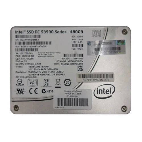 728310-001 HP 480GB Multi-Level Cell SATA 6Gb/s 2.5-Inch Solid State Drive with Tray