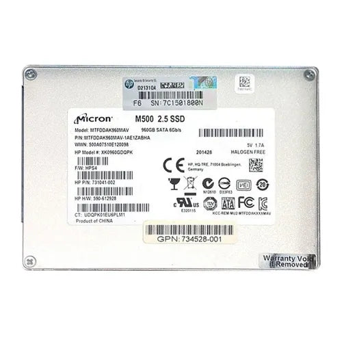 731041-002 HP 960GB Multi-Level Cell SATA 6Gb/s Value Endurance SFF 2.5-Inch Solid State Drive with Hot Pluggable Smart Carrier for ProLiant Server DL560 Gen10