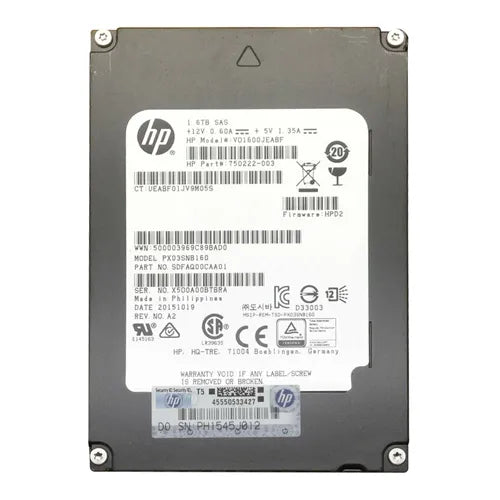 750222-003 HP 1.6TB SAS 12Gb/s 2.5-Inch Enterprise Solid State Drive for ProLiant Servers