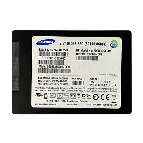 756600-001 HP 960GB SATA 6Gb/s Hot-Pluggable Light Endurance 2.5-Inch Smart Carrier Enterprise Light Solid State Drive for ProLiant Servers