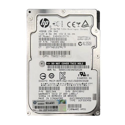 759221-003 HP 450GB 15000RPM SAS 12Gb/s 2.5-Inch Hard Drive