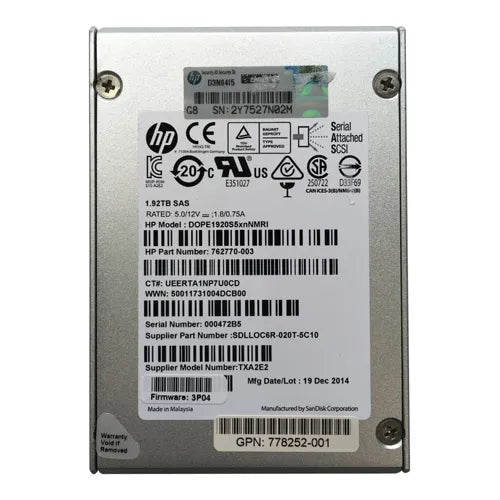 762770-003 HP 1.92TB Multi-Level Cell SAS 6Gb/s 2.5-Inch Solid State Drive