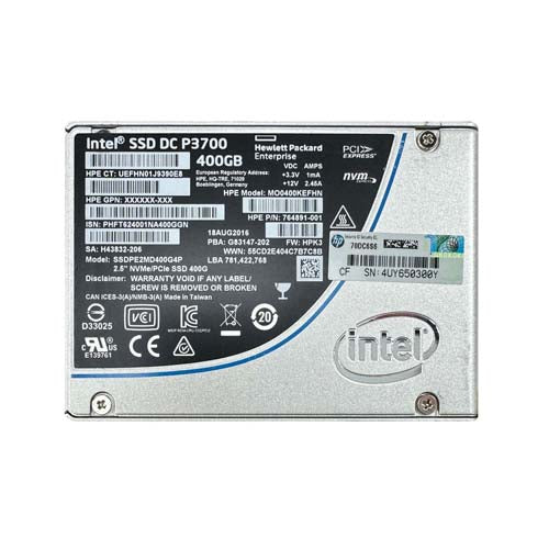 764891-001 HP 400GB Multi-Level Cell PCI Express NVMe 3.0 x4 Write Intensive U.2 2.5-Inch Solid State Drive with Hot Pluggable Smart Carrier for ProLiant DL360 Gen10