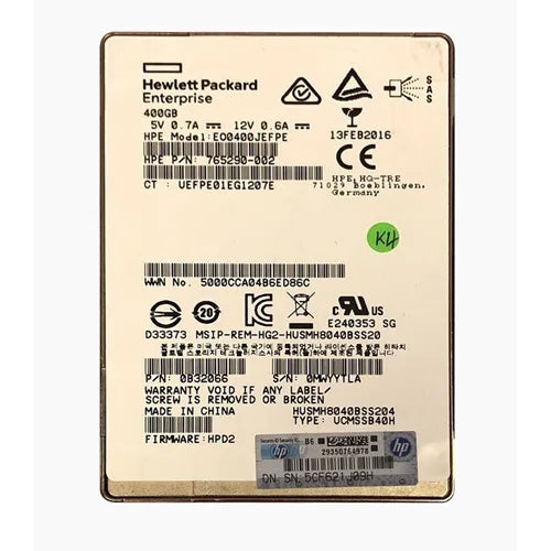 765290-002 HP 400GB SAS 12Gb/s Hot-Swappable 2.5-Inch Enterprise Solid State Drive for ProLiant Servers