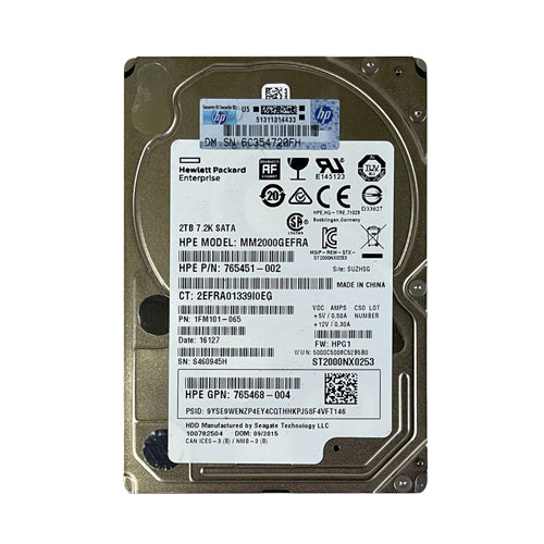 765451-002 HP 2TB 7200RPM SATA 6Gb/s 512e 2.5-Inch Midline Hard Drive for ProLiant Servers