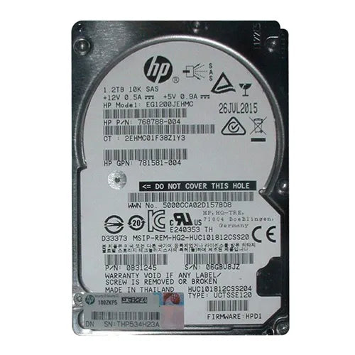 768788-004 HP 1.2TB 10000RPM SAS 12Gb/s Hot-Pluggable Dual Port SFF 2.5-inch Enterprise Hard Drive with Tray for Gen1/7 ProLiant Server